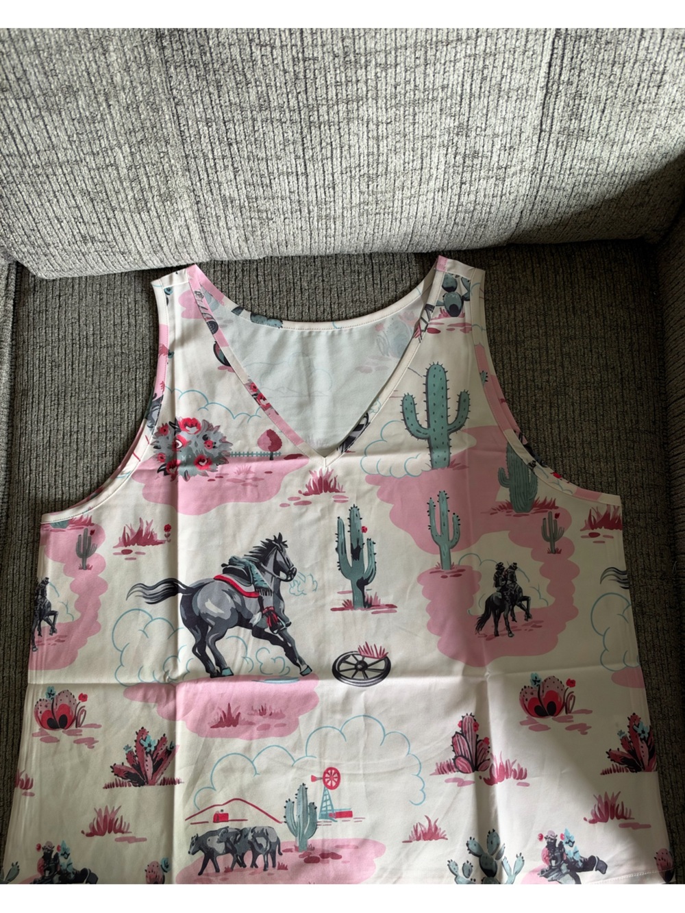 Cowboy Western Print Tank Top in Pink, Teal, Gray